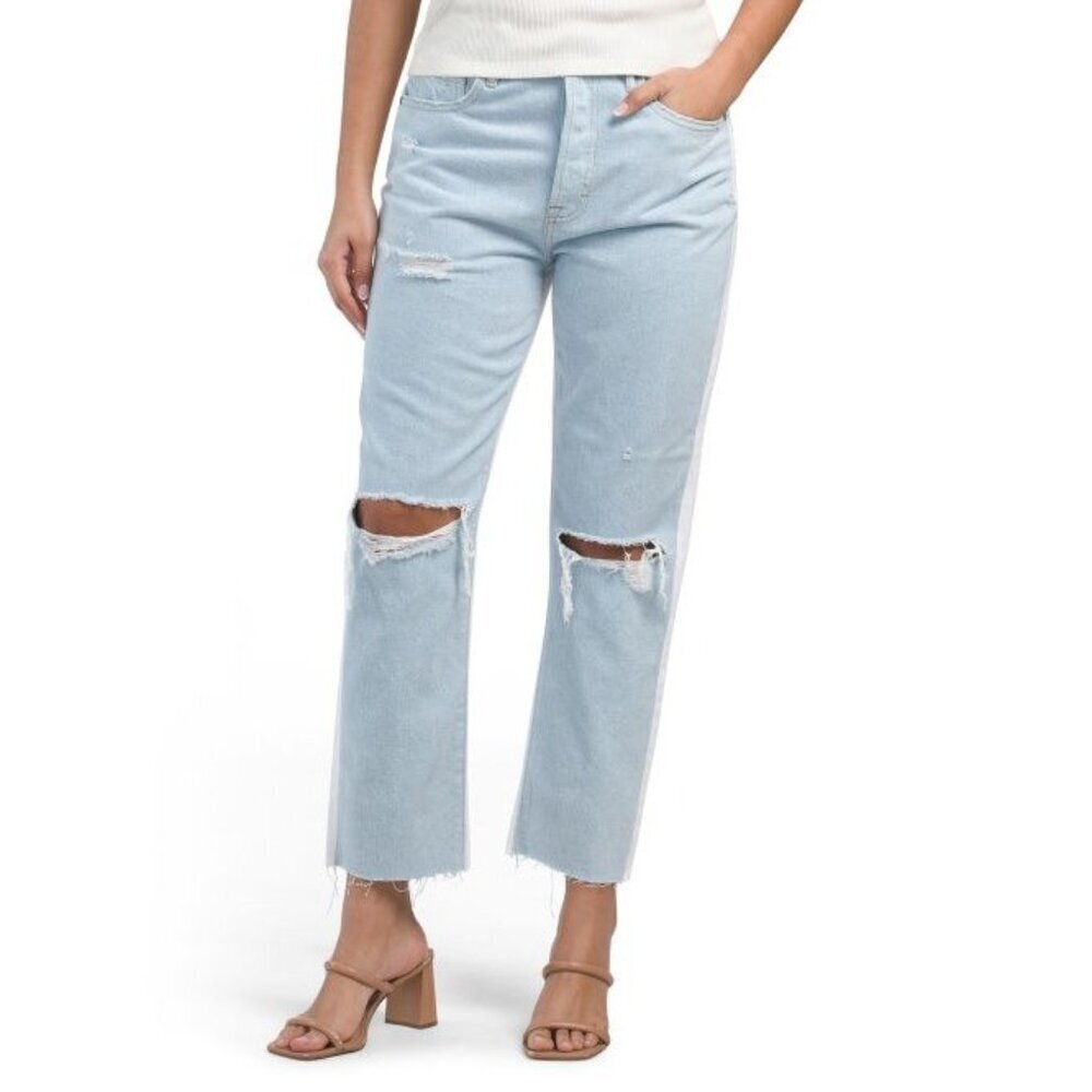 Hidden Womens Blue White High Rise Tracey Two Tone Straight Fit Jeans Sz 28 New